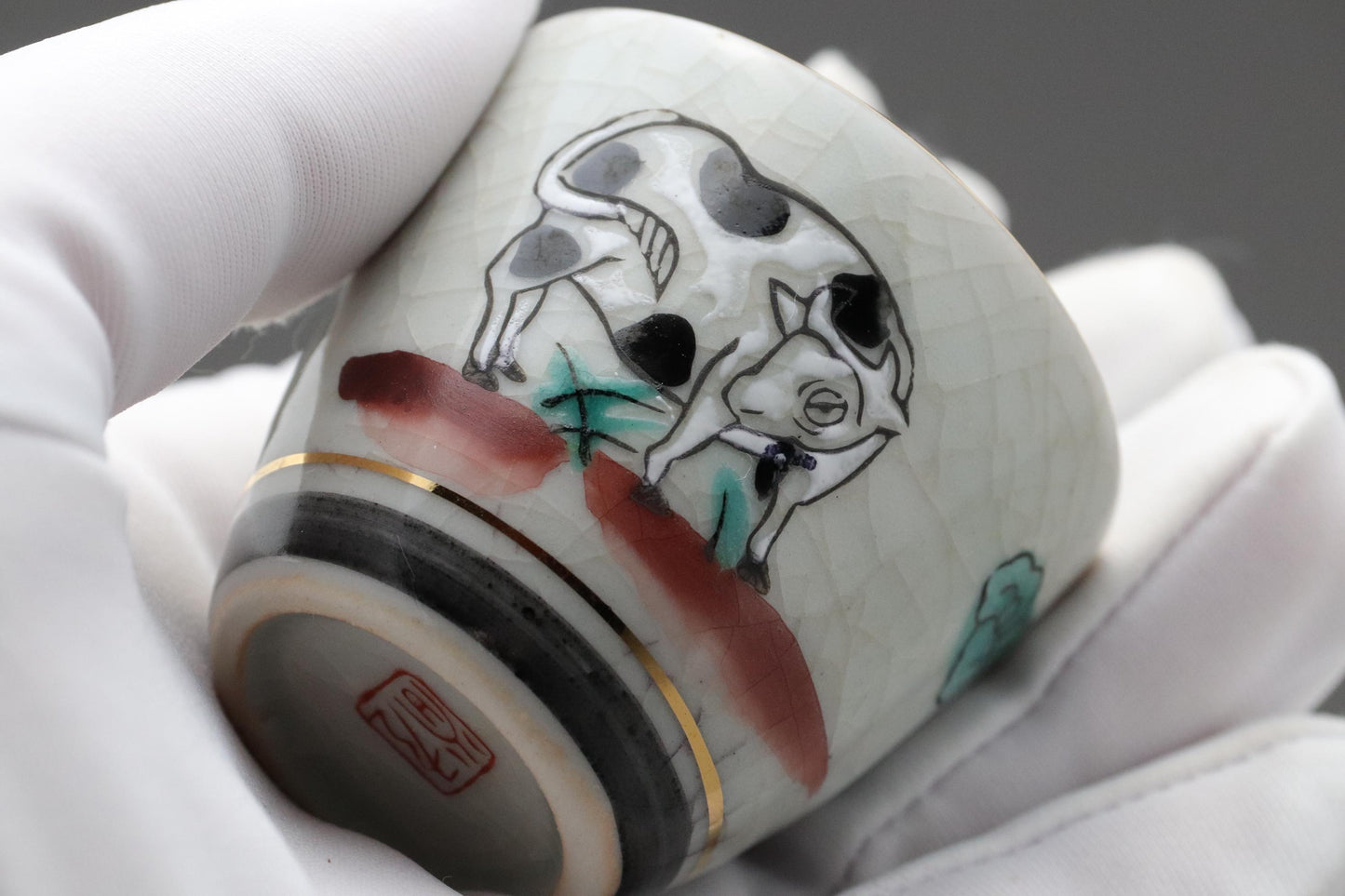 Japanese Kutani Sake Cups Set of 12 Zodiac Signs – Hand-Painted Vintage Ochoko Shot Glasses – Oriental Pottery from Japan