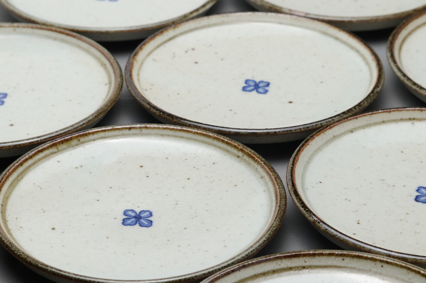 Japanese Plates Set of 10 | Blue Flower Dishes | Vintage Stoneware | Rustic Appetizer Dessert Tableware | Vintage Pottery Plates Sets 10 pcs