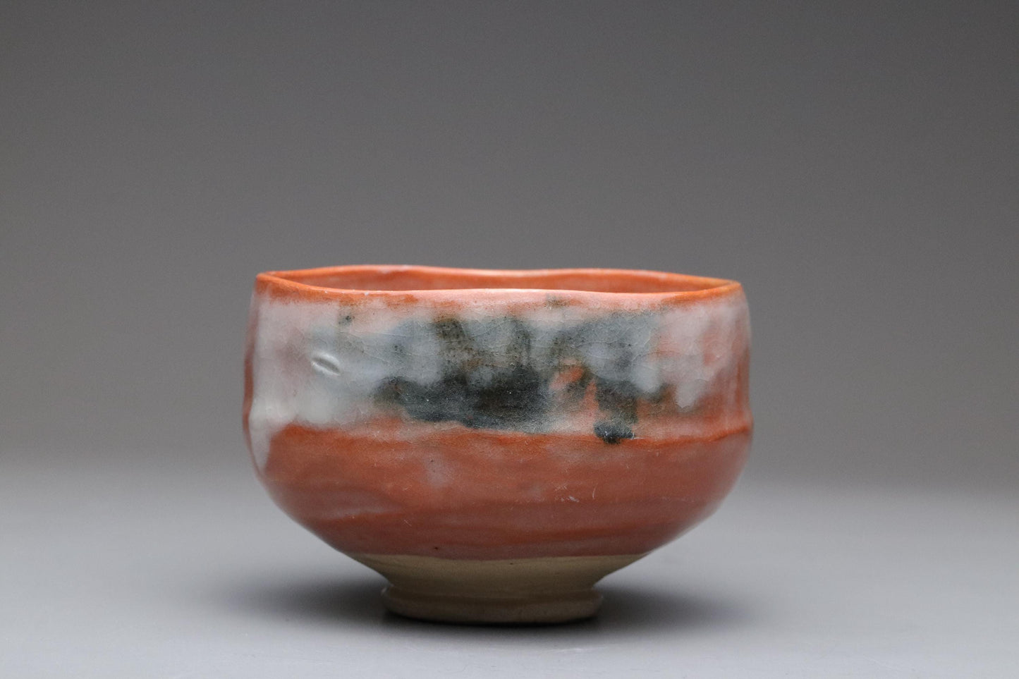 Raku Ware Matcha Chawan | Red & White Glazed Japanese Tea Bowl with Signed Box | Handmade Wabi-Sabi Pottery | Vintage Tea Ceremony Chawan