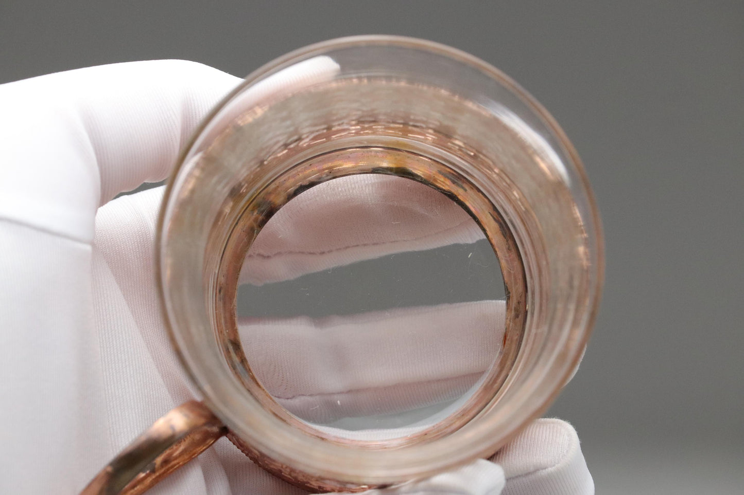 Vintage Glass Tea Cups with Ornate Copper Holders – Set of 5 – Mid Century Japanese Elegant Floral Design Mug – Retro Kitchen Drinkware