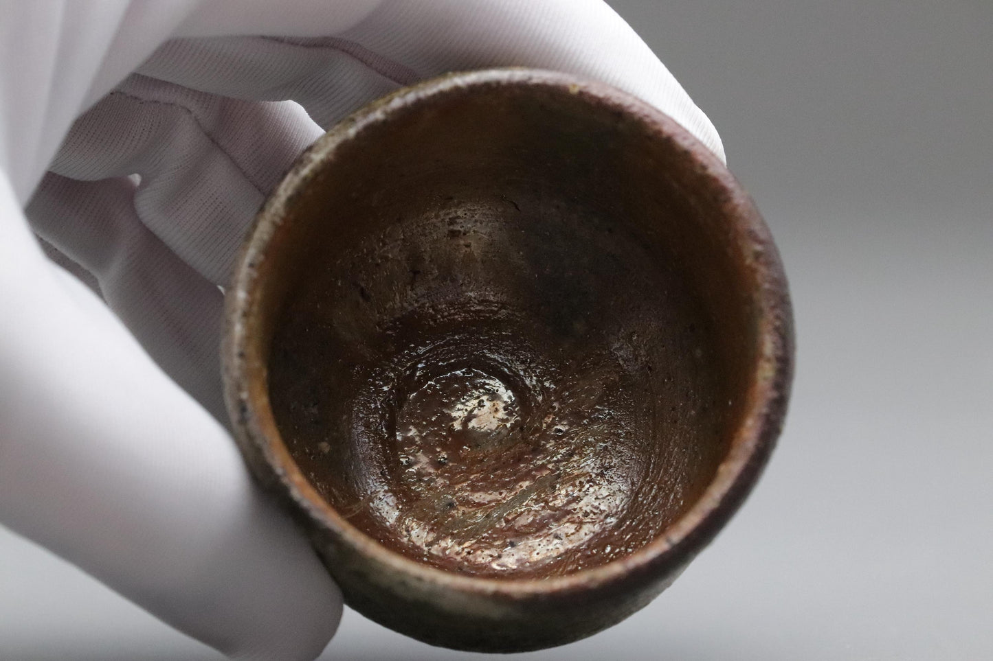 Bizen Sake Cup by Toju | Ash-Glazed Yakishime Ochoko with Signed Box | Wabi-Sabi Japanese Ceramic | Wood-Fired Shochu Sake Cup Vintage