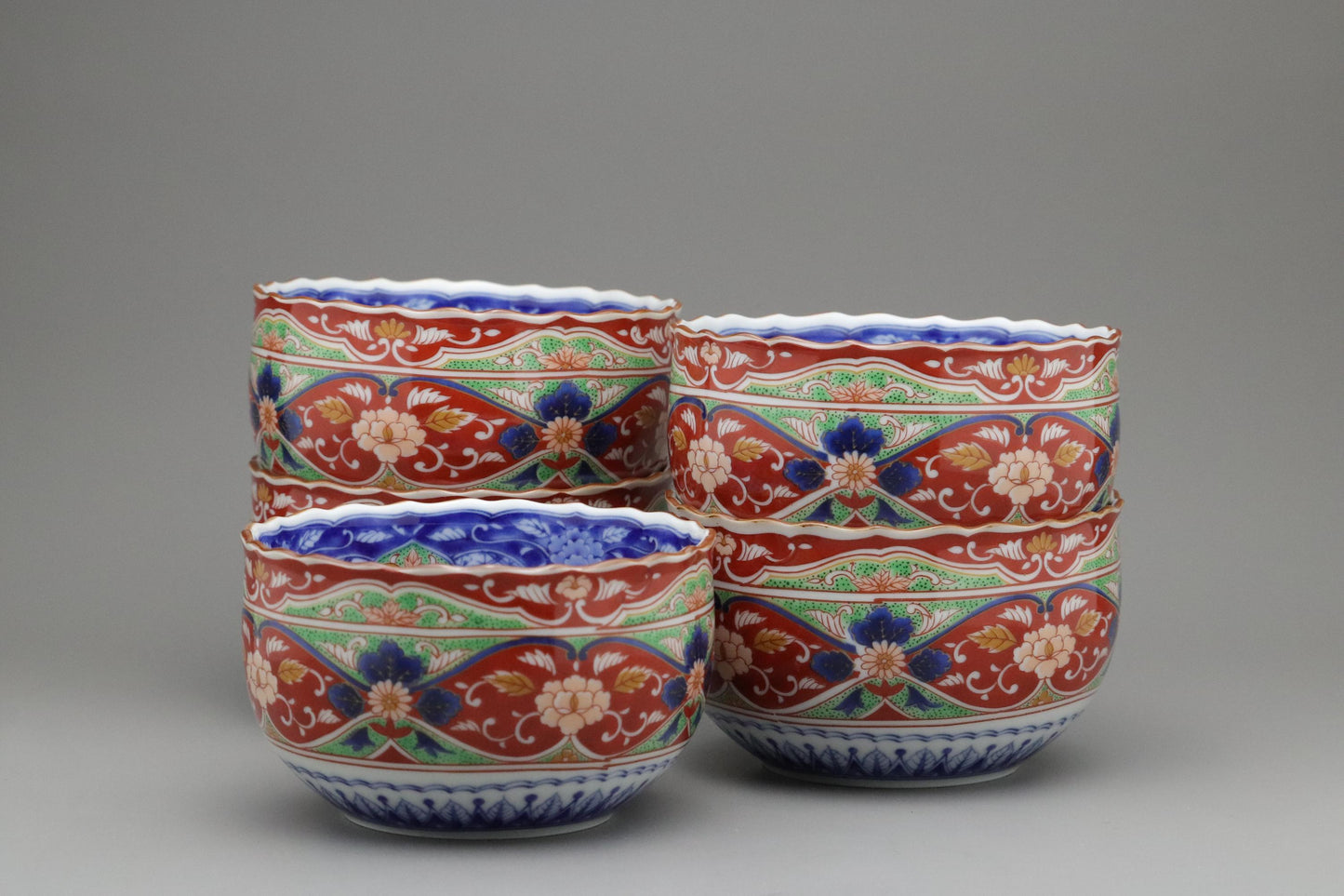 Kozangama Sometsunishiki Hanacho Teacups Set | Authentic Hand-Painted Arita Ware Porcelain Yunomi for Traditional Japanese Tea Ceremony Gift