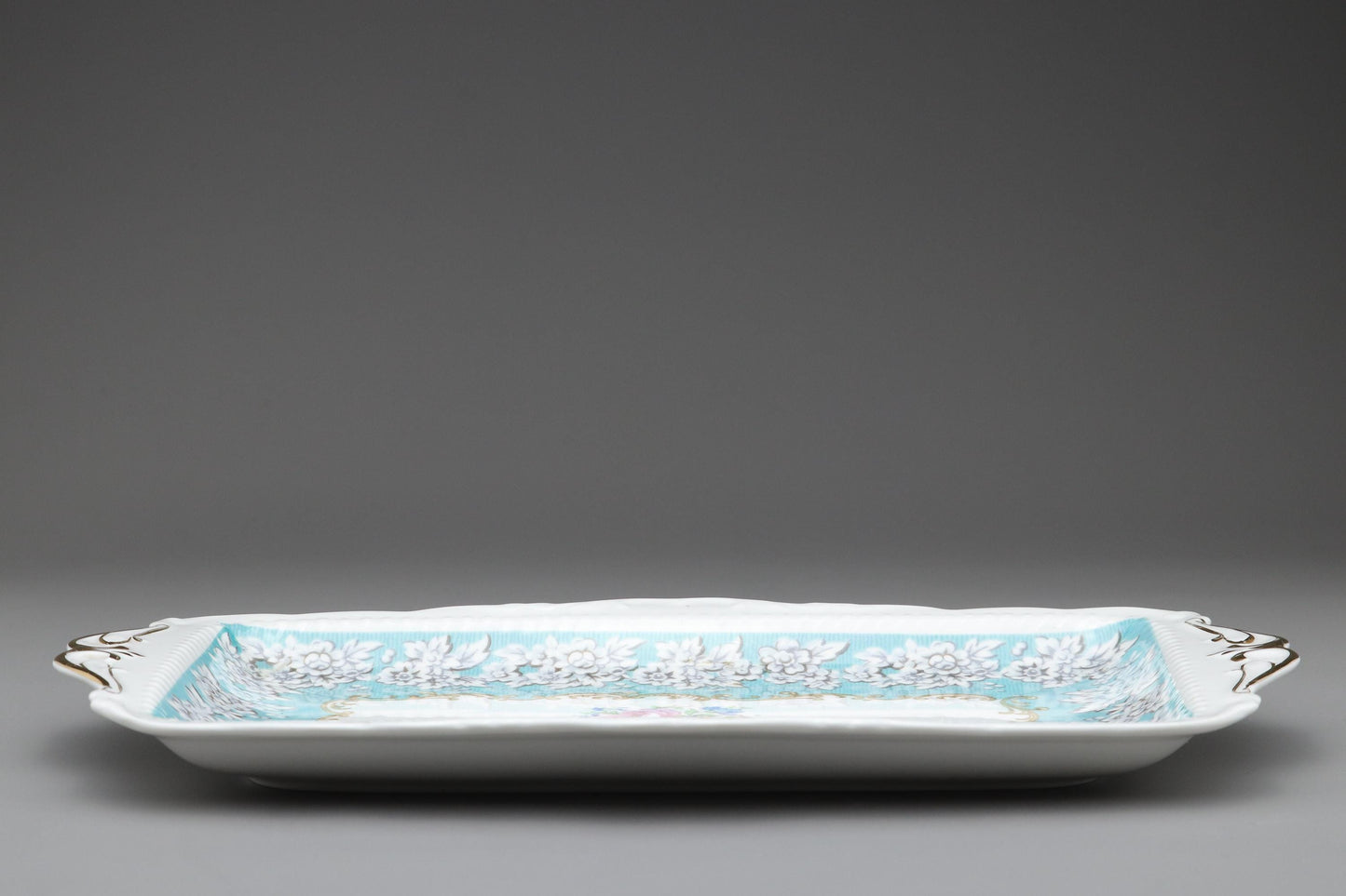 Royal Albert "Enchantment" Porcelain Serving Tray - Exquisite Vintage Blue Floral & Gold Handled Dish, English Bone China collectible