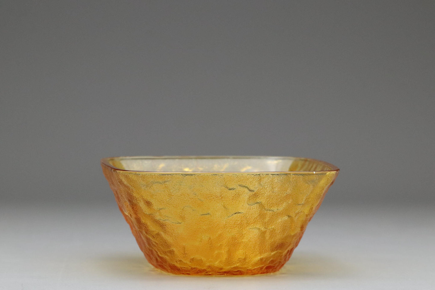 Amber Textured Glass Bowls Set of 5 – Japanese Art Glass, Handmade Frosted Finish, Mid Century Modern Dessert or Snack Dishes