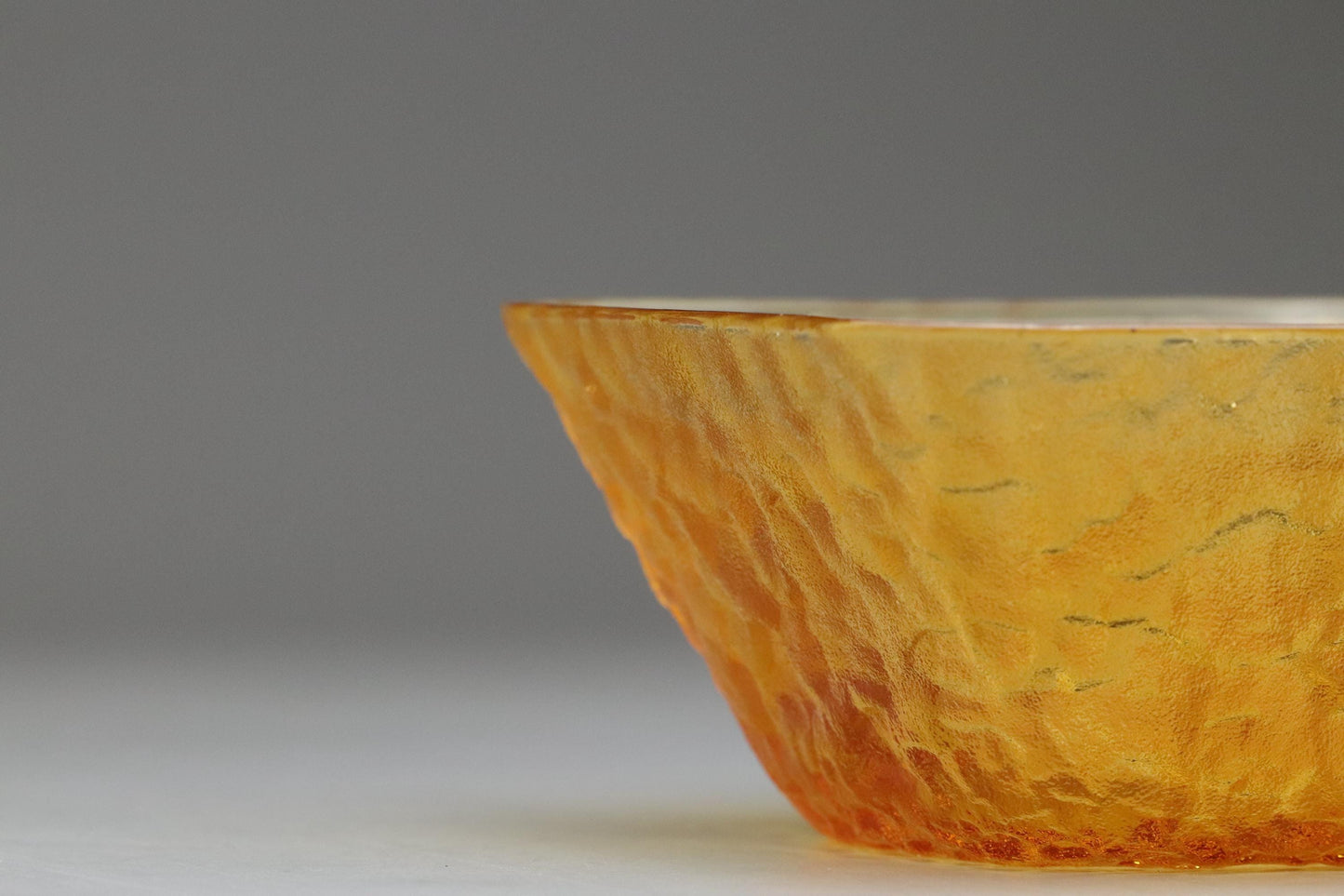 Amber Textured Glass Bowls Set of 5 – Japanese Art Glass, Handmade Frosted Finish, Mid Century Modern Dessert or Snack Dishes