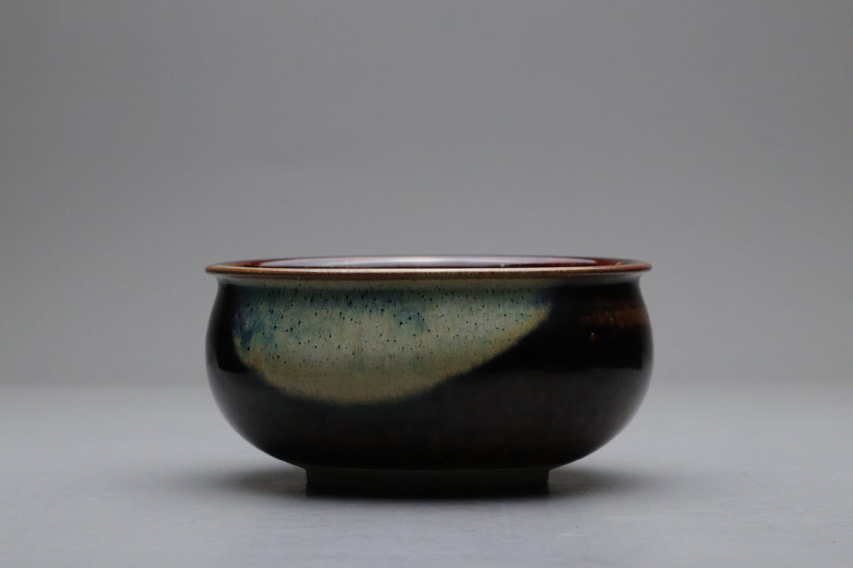 Vintage Japanese Pottery Kensui Bowl | Tea Ceremony Waste Water Basin | Tenmoku Brown Blue Glaze | Wabi Sabi Artisan Matcha Tool 14cm Spaces