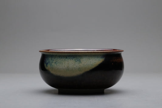 Vintage Japanese Pottery Kensui Bowl | Tea Ceremony Waste Water Basin | Tenmoku Brown Blue Glaze | Wabi Sabi Artisan Matcha Tool 14cm Spaces