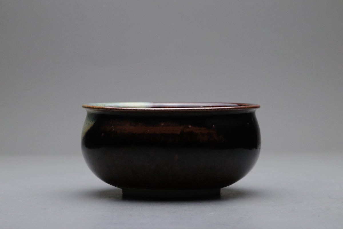 Vintage Japanese Pottery Kensui Bowl | Tea Ceremony Waste Water Basin | Tenmoku Brown Blue Glaze | Wabi Sabi Artisan Matcha Tool 14cm Spaces