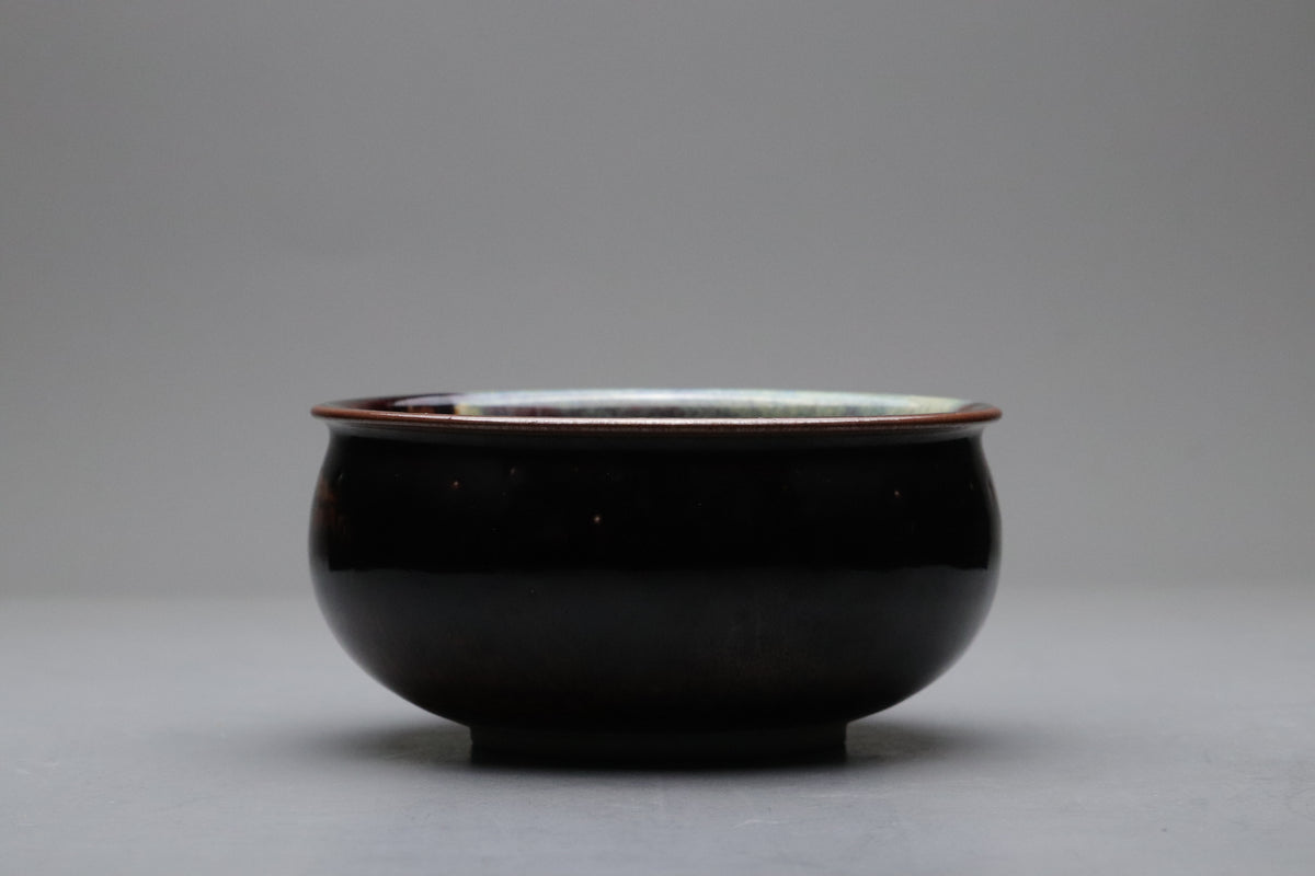 Vintage Japanese Pottery Kensui Bowl | Tea Ceremony Waste Water Basin | Tenmoku Brown Blue Glaze | Wabi Sabi Artisan Matcha Tool 14cm Spaces