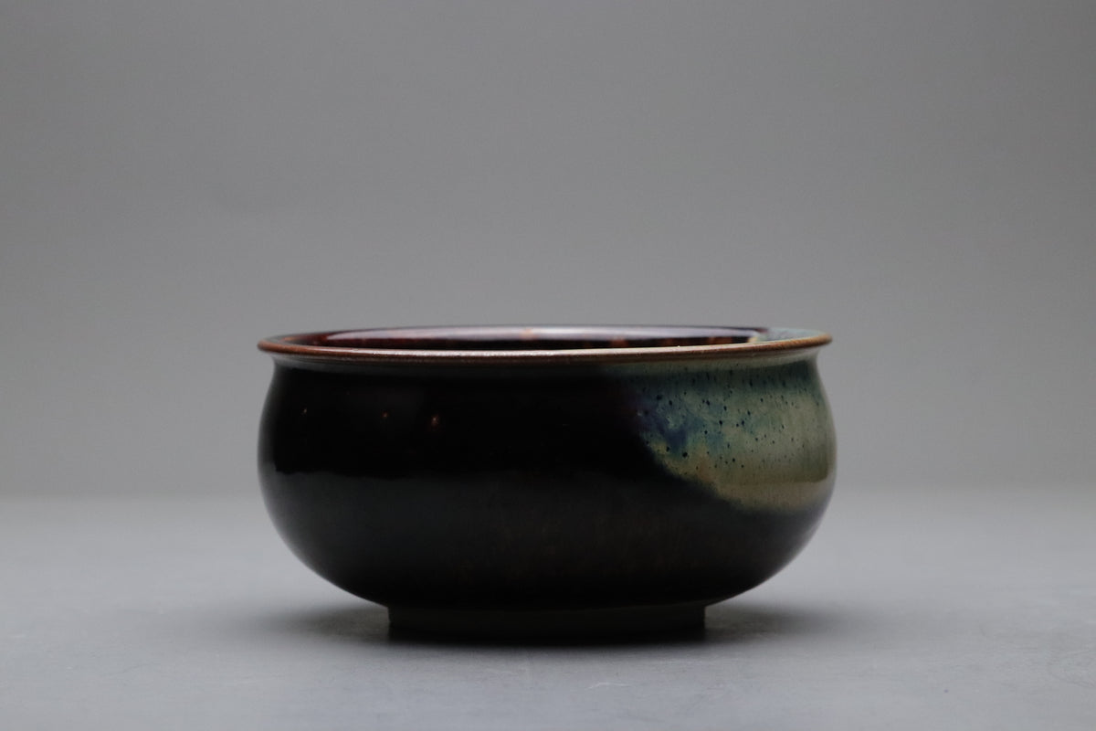 Vintage Japanese Pottery Kensui Bowl | Tea Ceremony Waste Water Basin | Tenmoku Brown Blue Glaze | Wabi Sabi Artisan Matcha Tool 14cm Spaces