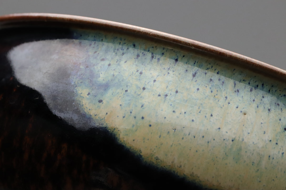 Vintage Japanese Pottery Kensui Bowl | Tea Ceremony Waste Water Basin | Tenmoku Brown Blue Glaze | Wabi Sabi Artisan Matcha Tool 14cm Spaces