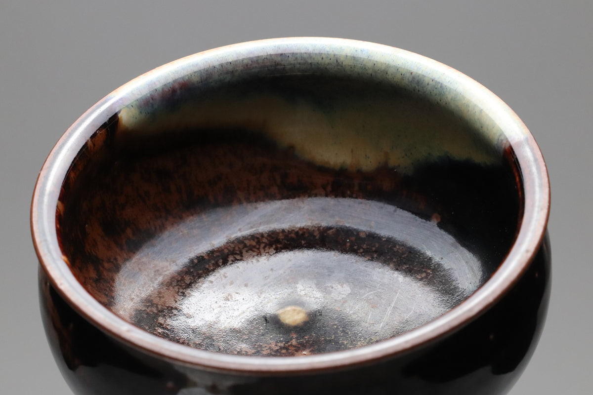 Vintage Japanese Pottery Kensui Bowl | Tea Ceremony Waste Water Basin | Tenmoku Brown Blue Glaze | Wabi Sabi Artisan Matcha Tool 14cm Spaces