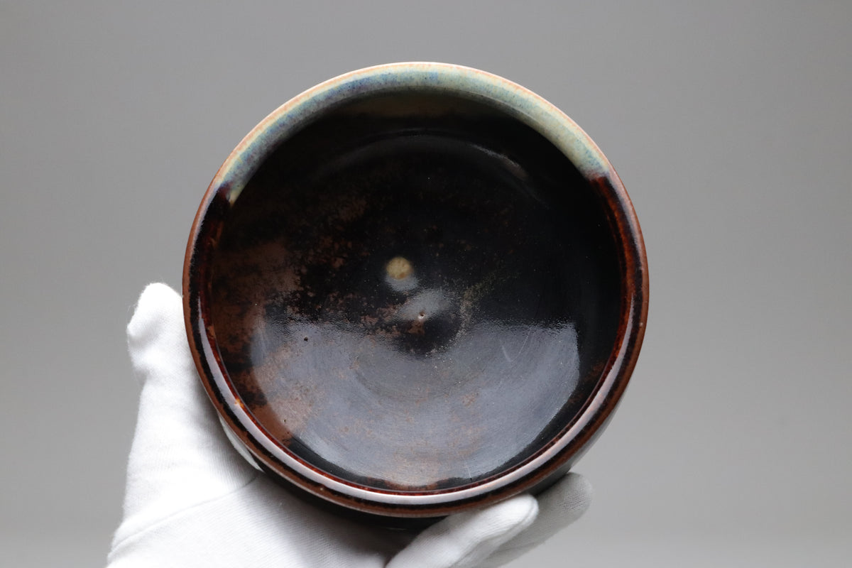 Vintage Japanese Pottery Kensui Bowl | Tea Ceremony Waste Water Basin | Tenmoku Brown Blue Glaze | Wabi Sabi Artisan Matcha Tool 14cm Spaces