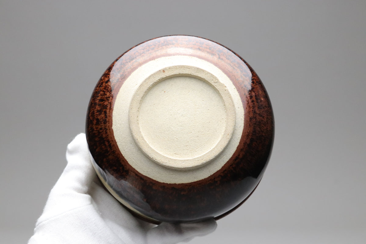 Vintage Japanese Pottery Kensui Bowl | Tea Ceremony Waste Water Basin | Tenmoku Brown Blue Glaze | Wabi Sabi Artisan Matcha Tool 14cm Spaces