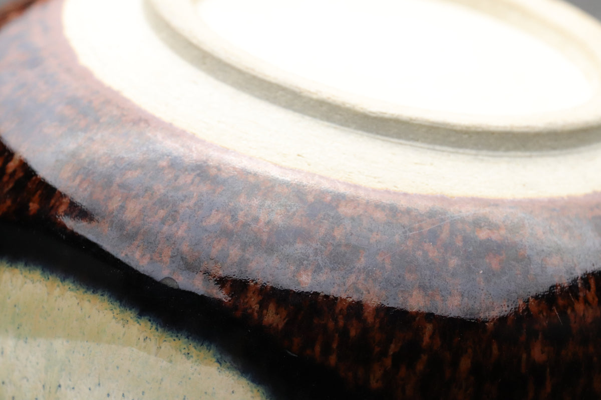 Vintage Japanese Pottery Kensui Bowl | Tea Ceremony Waste Water Basin | Tenmoku Brown Blue Glaze | Wabi Sabi Artisan Matcha Tool 14cm Spaces