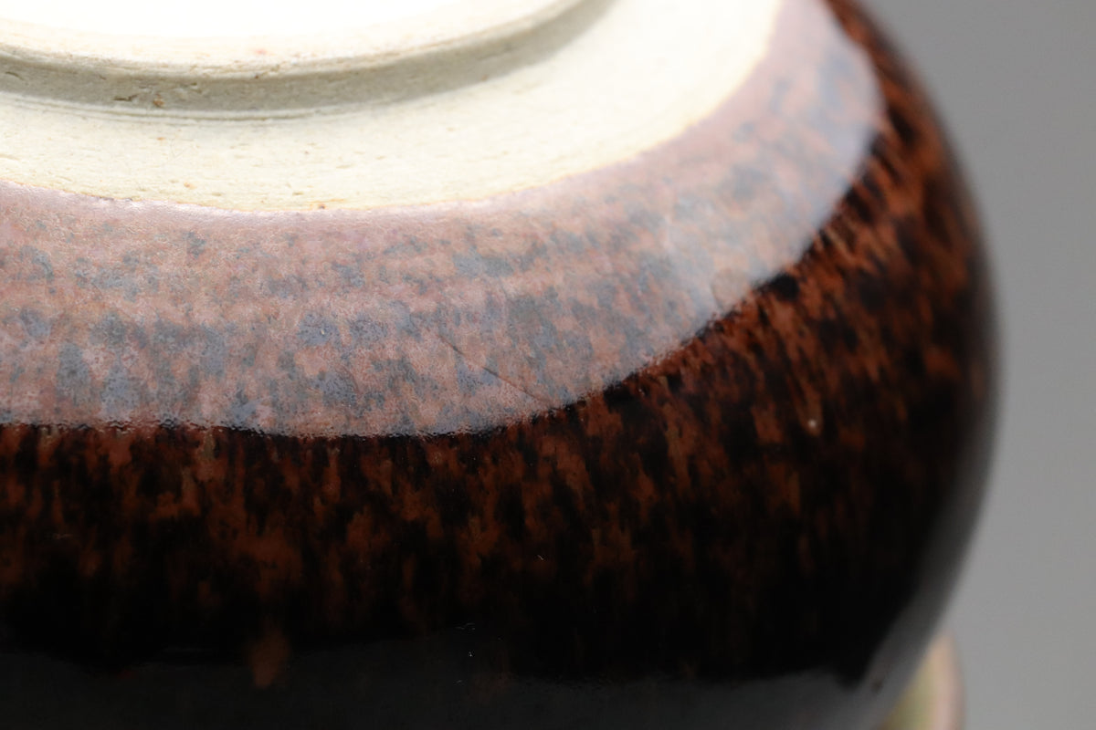 Vintage Japanese Pottery Kensui Bowl | Tea Ceremony Waste Water Basin | Tenmoku Brown Blue Glaze | Wabi Sabi Artisan Matcha Tool 14cm Spaces
