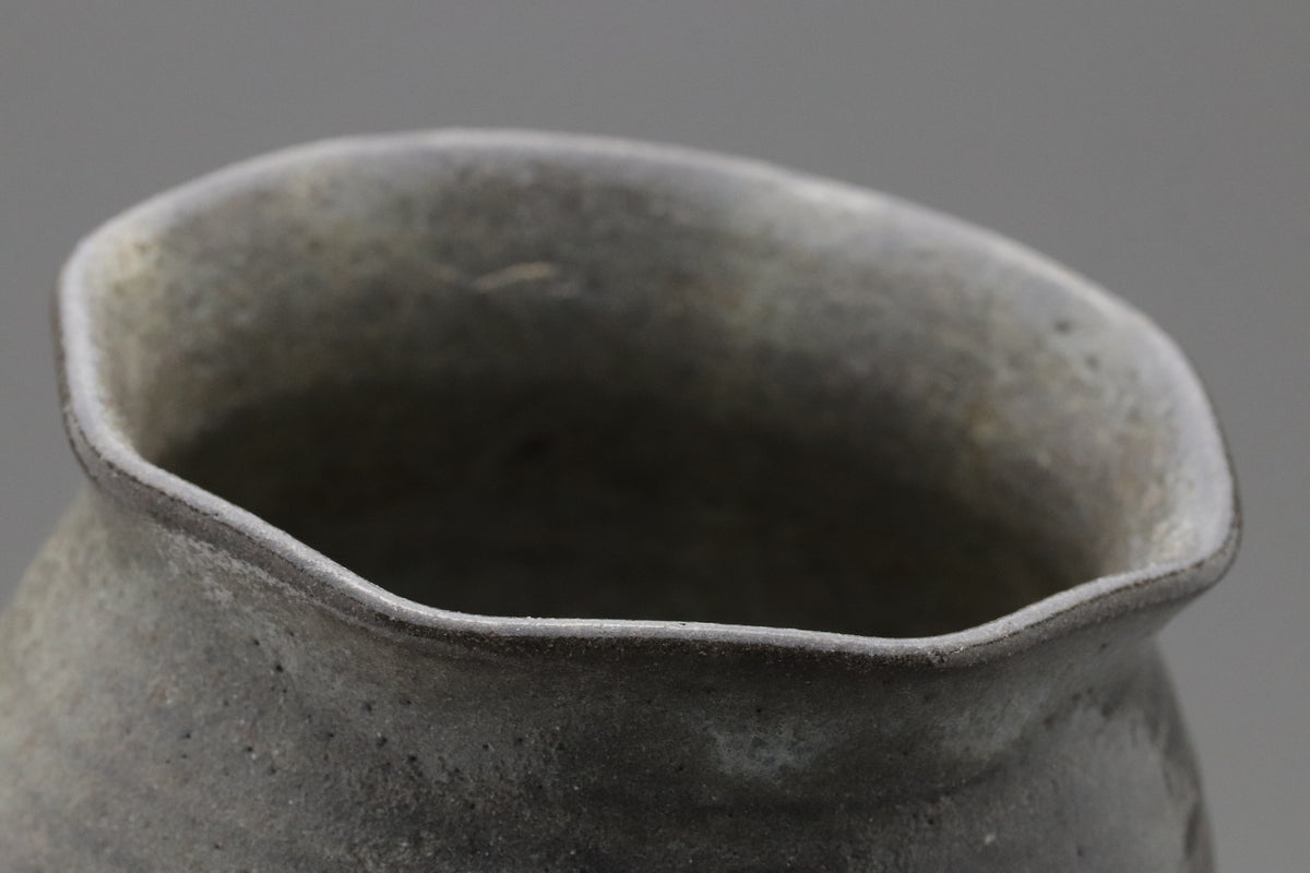 Vintage Japanese Pottery Mukozuke Bowl | Wabi Sabi Rustic Charcoal Gray Stoneware | Tea Ceremony Matcha Pot | Multiuse Art Dish 11cm Round