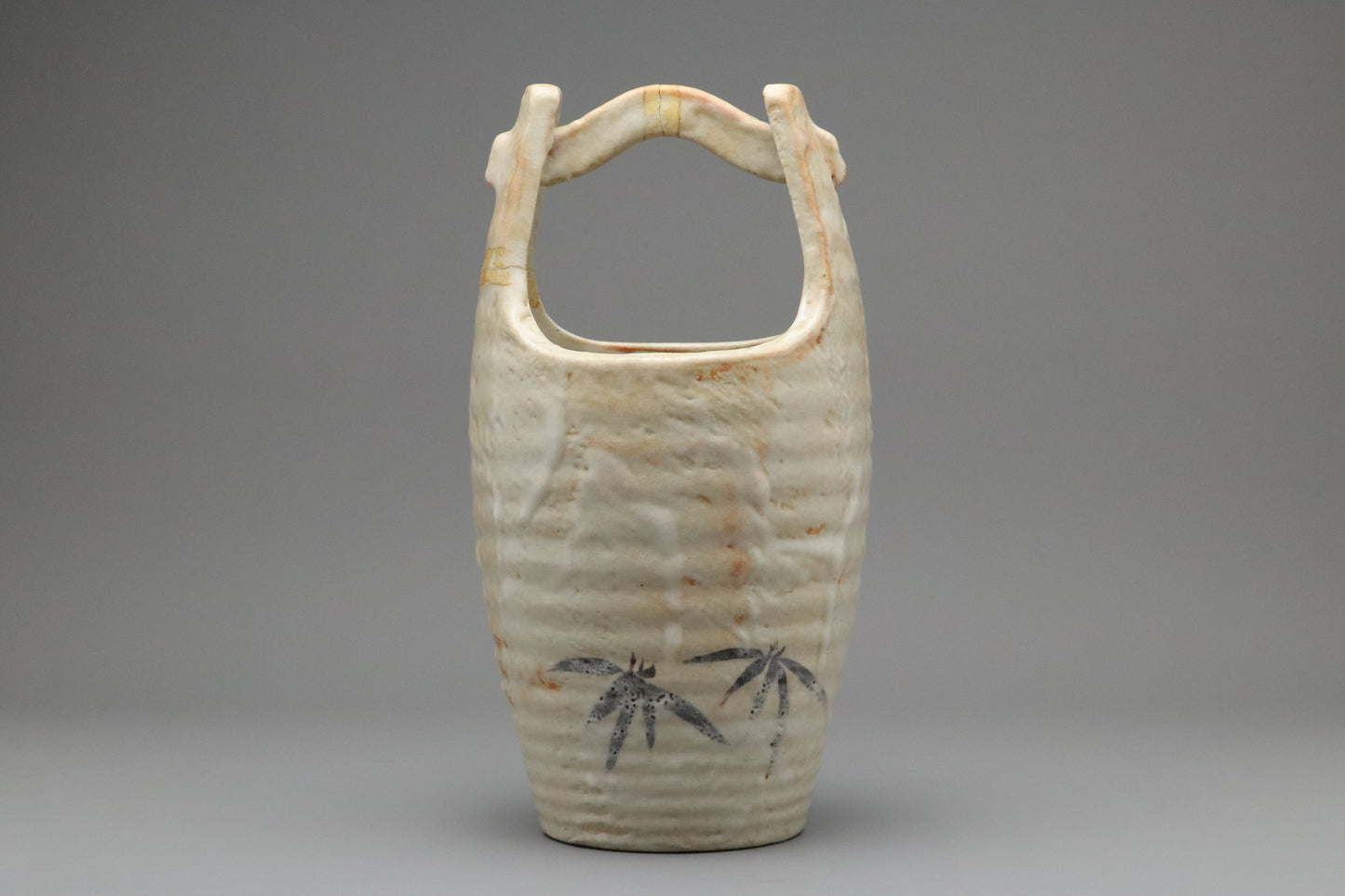 Japanese Ceramic Ikebana Flower Basket Vase | Rustic Hand-Painted Bamboo Decor | Handcrafted Wabi-Sabi Art for Home Display Collector Gift