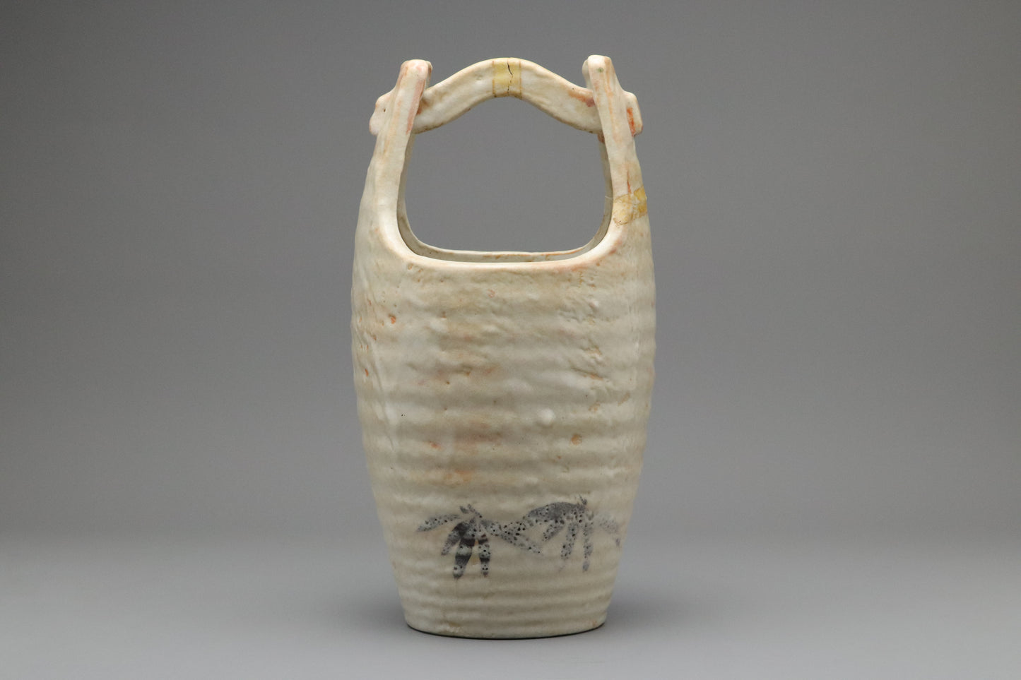 Japanese Ceramic Ikebana Flower Basket Vase | Rustic Hand-Painted Bamboo Decor | Handcrafted Wabi-Sabi Art for Home Display Collector Gift