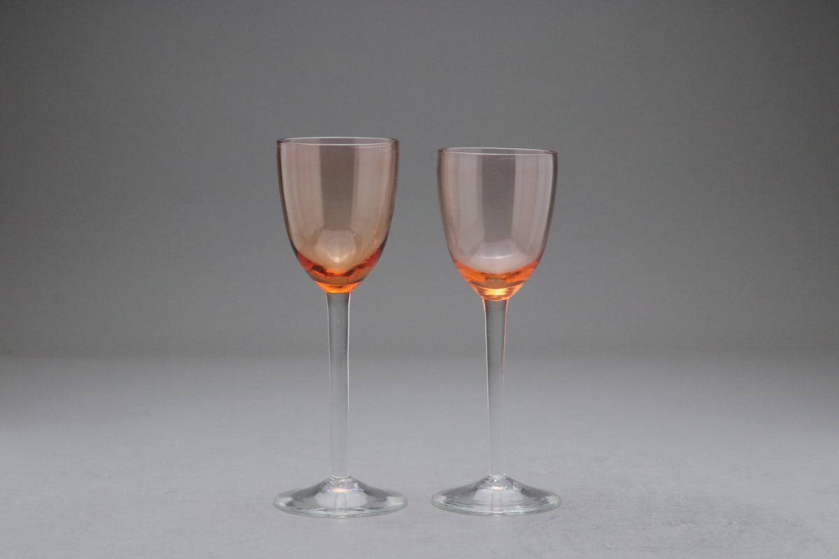 Vintage Pink Crystal Wine Glasses Set | Elegant Amber Stemware Goblets | Japanese Crystal Drinkware Barware | Retro Cocktail Glassware Style