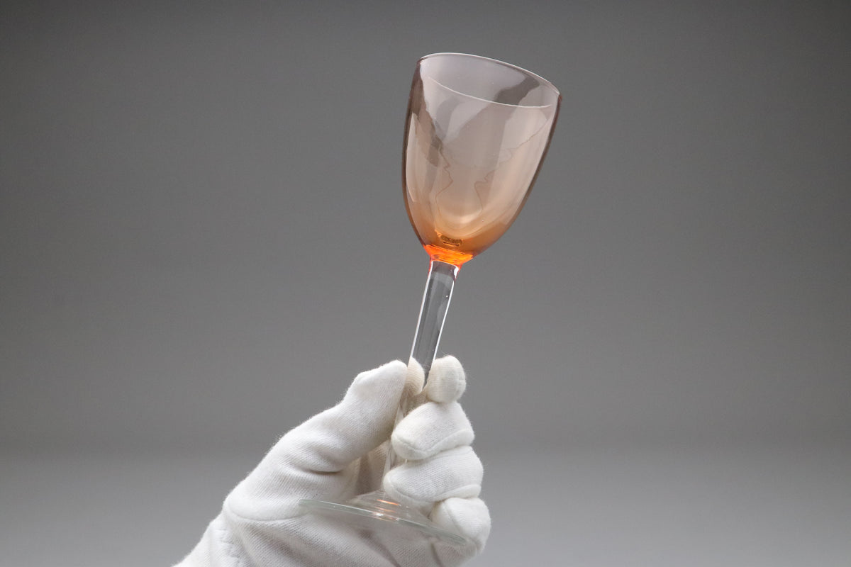 Vintage Pink Crystal Wine Glasses Set | Elegant Amber Stemware Goblets | Japanese Crystal Drinkware Barware | Retro Cocktail Glassware Style