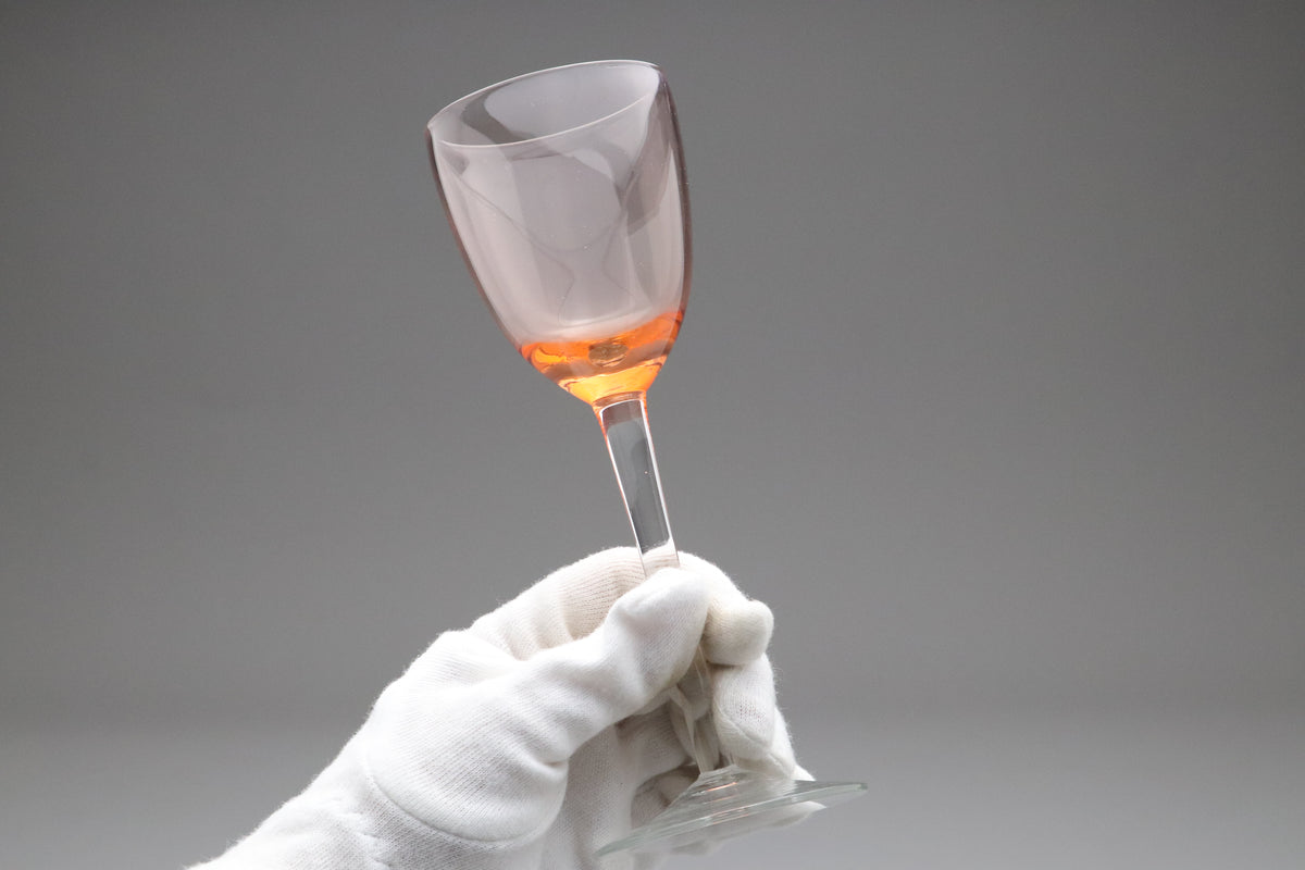 Vintage Pink Crystal Wine Glasses Set | Elegant Amber Stemware Goblets | Japanese Crystal Drinkware Barware | Retro Cocktail Glassware Style