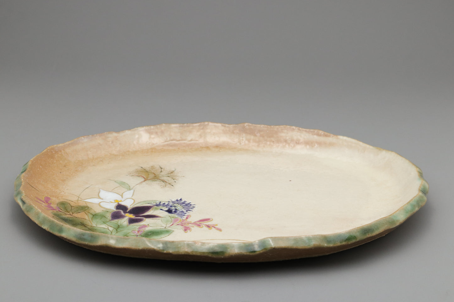 Authentischer Kyo-Ware-Teller mit handbemalten Blumen | Traditionelle japanische Keramikschale für Dekoration, zum Servieren und Ausstellen – ein einzigartiges Geschenk