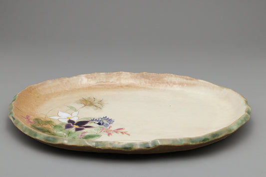 Authentic Kyo Ware Plate with Hand-Painted Flowers | Traditional Japanese Ceramic Dish for Decorative Art, Serving & Displayable Unique Gift