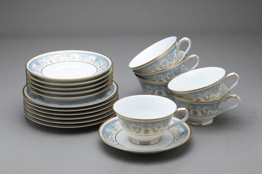 Vintage Noritake Polonaise Tea Set | Set of 6 Trio Cups Saucers Plates | Blue Gold Porcelain Dinnerware | Japanese Retro Dessert ServerArts