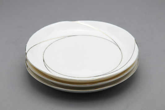 Vintage Sanyo Toki Urban Life Porcelain Plates | Set of 3 Modern Silver Line Dishes | Japanese White Salad Plates | Retro TablewareDecorArts
