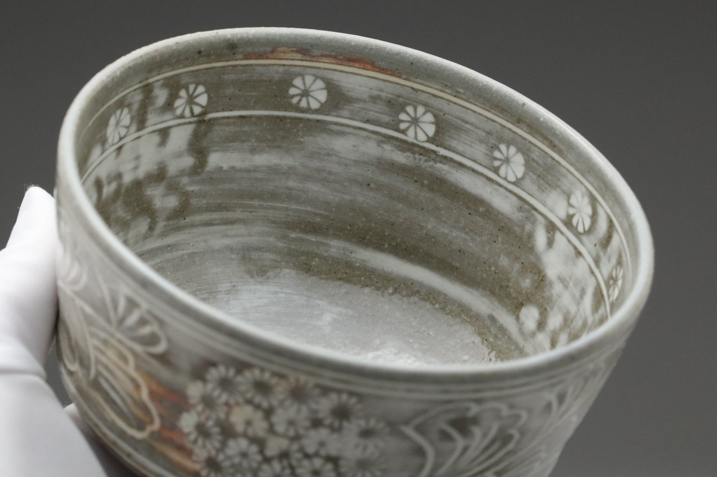 Kiyomizu-yaki Art Bowl | Handcrafted Japanese Ceramic Display Piece | Mishima Chrysanthemum Decor | Authentic Kyoto Pottery Collector Gift