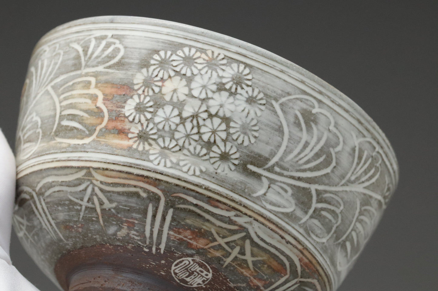 Kiyomizu-yaki Art Bowl | Handcrafted Japanese Ceramic Display Piece | Mishima Chrysanthemum Decor | Authentic Kyoto Pottery Collector Gift