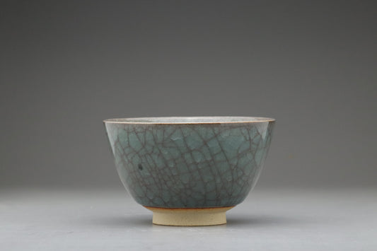 Decorative Japanese Chawan Art Piece | Deep Blue-Green Crackle Glaze Ceramics | Authentic Wabi-Sabi Stoneware for Elegant Home Decor & Displ