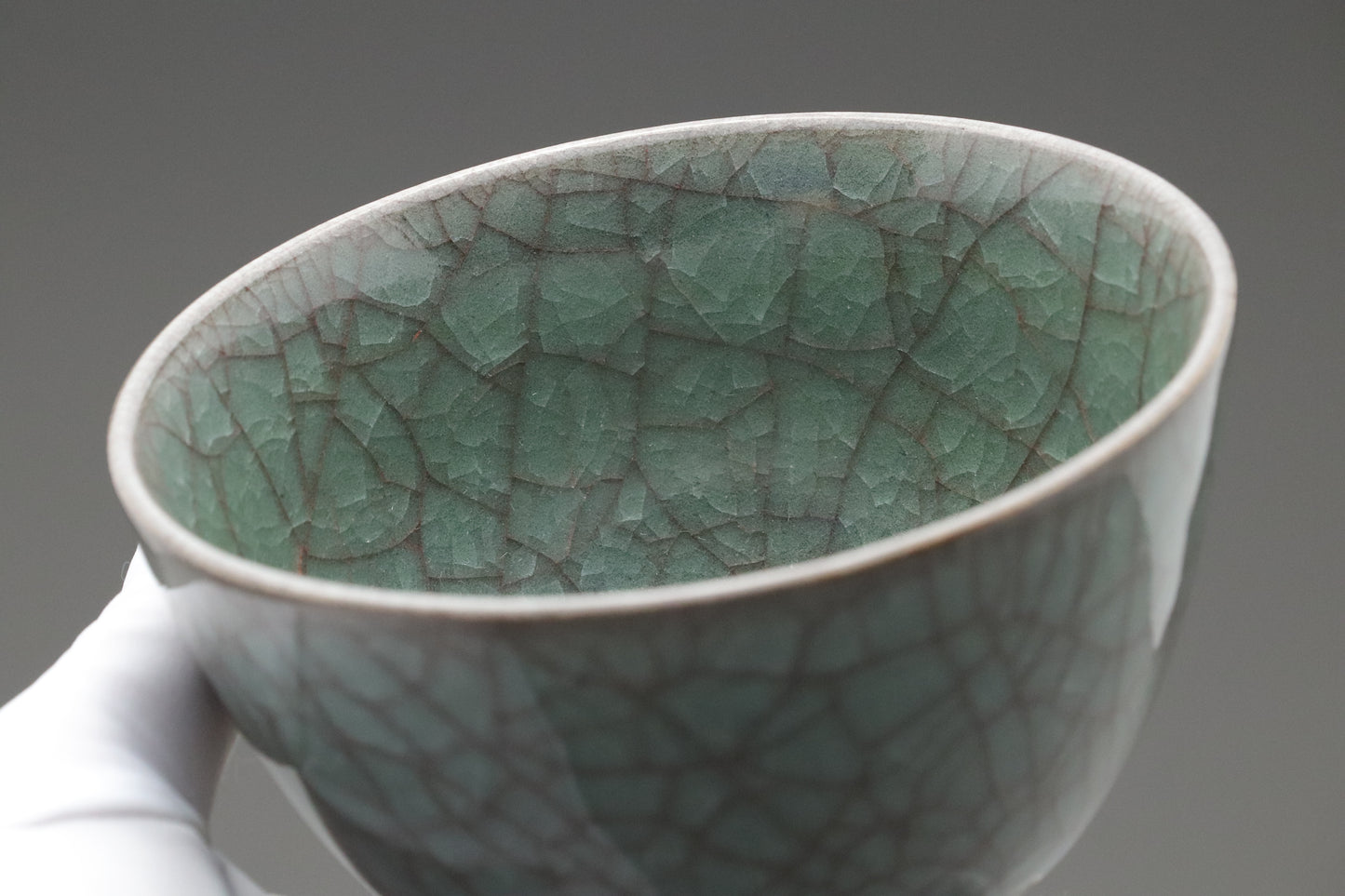 Decorative Japanese Chawan Art Piece | Deep Blue-Green Crackle Glaze Ceramics | Authentic Wabi-Sabi Stoneware for Elegant Home Decor & Displ