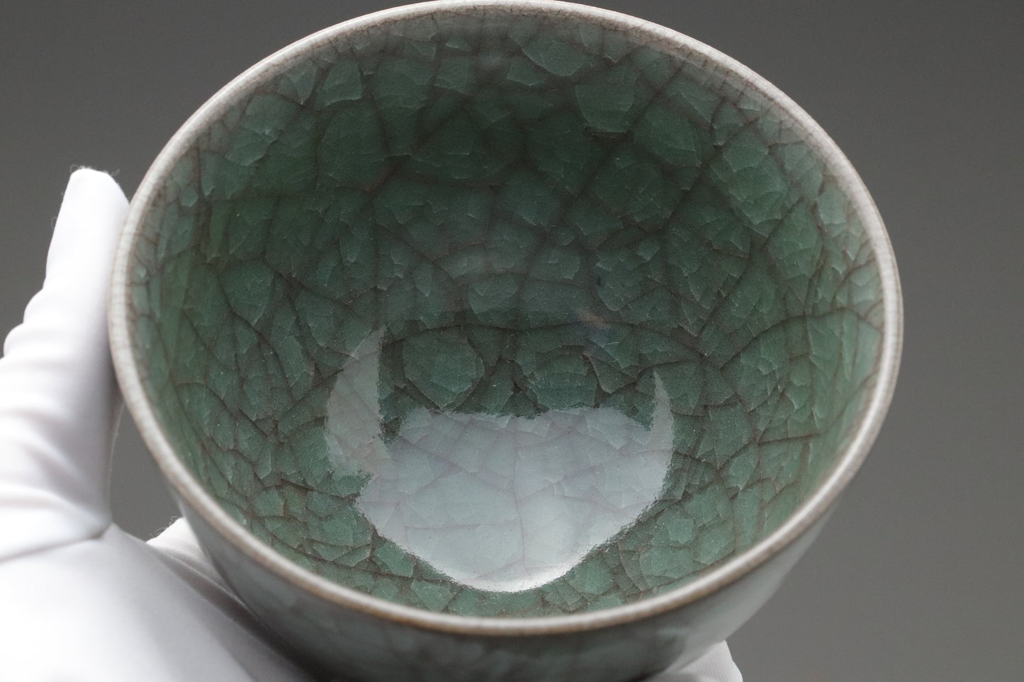 Decorative Japanese Chawan Art Piece | Deep Blue-Green Crackle Glaze Ceramics | Authentic Wabi-Sabi Stoneware for Elegant Home Decor & Displ