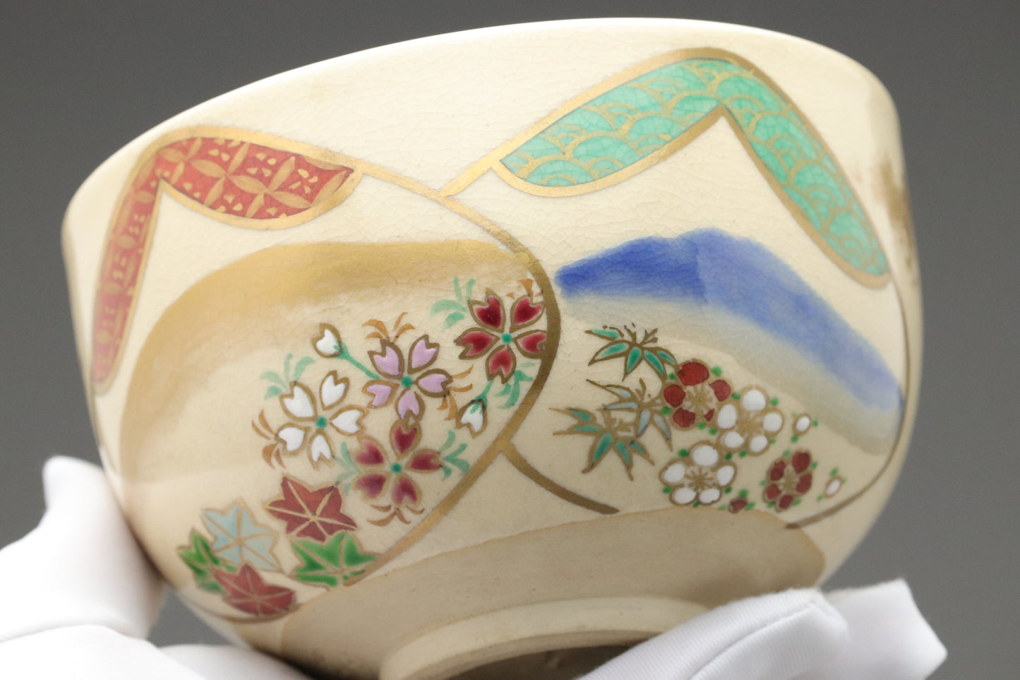 Japanese Matcha Chawan w/ Hand-Painted Design | Authentic Kyo Ware Tea Bowl for Traditional Tea Ceremony | Japanese Artful & Unique Gift for