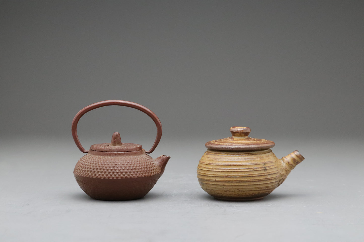 Miniature Japanese Cast Iron Tetsubin Ceramic Kyusu Teapots Set｜Authentic Antique Dollhouse Decor Accessory｜Tiny Collectible Wabi Sabi Art