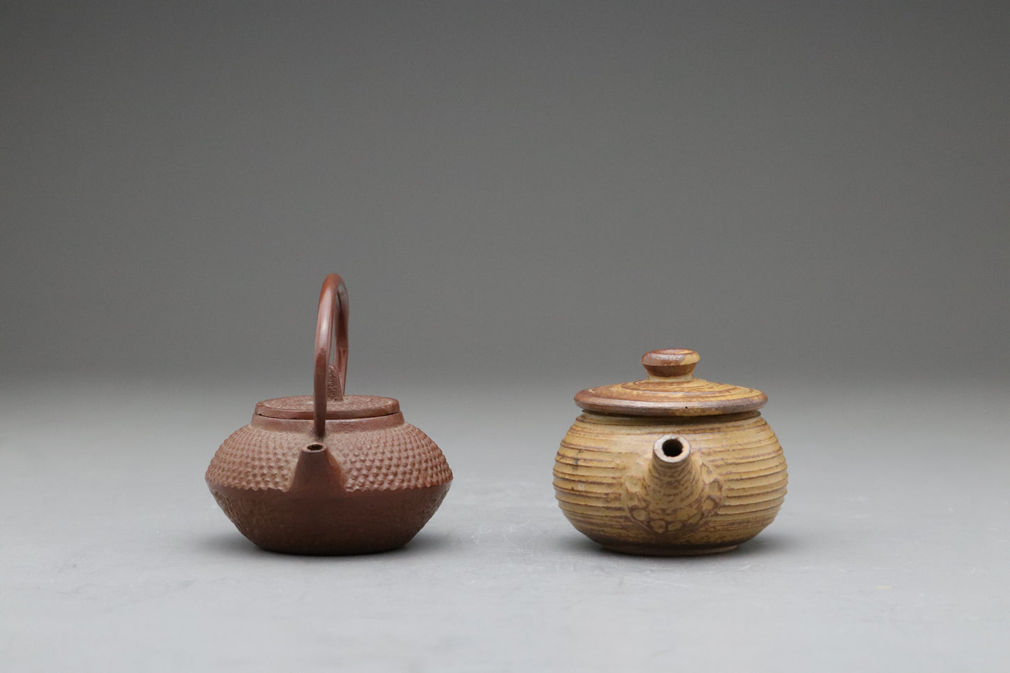 Miniature Japanese Cast Iron Tetsubin Ceramic Kyusu Teapots Set｜Authentic Antique Dollhouse Decor Accessory｜Tiny Collectible Wabi Sabi Art