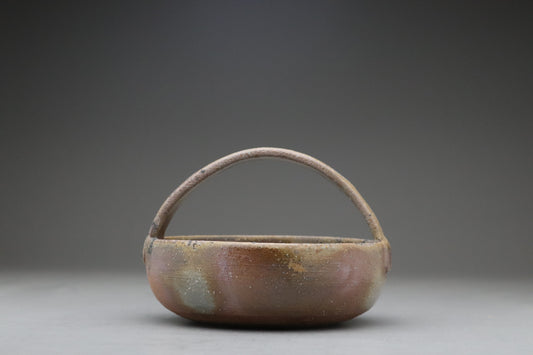 Bizen Ware Pottery | Japanese Handled Flower Basket | Wabi Sabi Ikebana Vase | Rustic Wood Fired Ceramic | Stoneware Zen Art Home Decor Gift