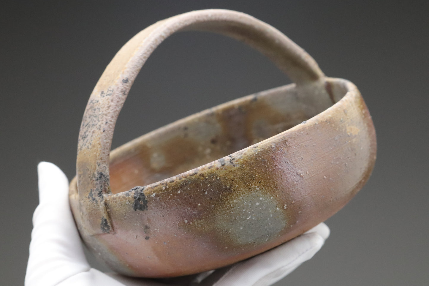 Bizen Ware Pottery | Japanese Handled Flower Basket | Wabi Sabi Ikebana Vase | Rustic Wood Fired Ceramic | Stoneware Zen Art Home Decor Gift