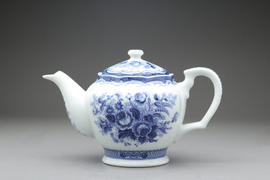 Blue Rose Teapot | Vintage Floral Porcelain Tea Pot | Elegant Blue and White China | Shabby Chic Decor | Gift for Tea Lovers | Classic Gifts