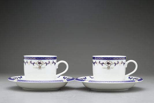 Christian Koban Italy | Tea Cup and Saucer Set of 2 | Navy Blue and Gold | Vintage Italian Porcelain | Floral Coffee Mug | Wedding Gift Idea