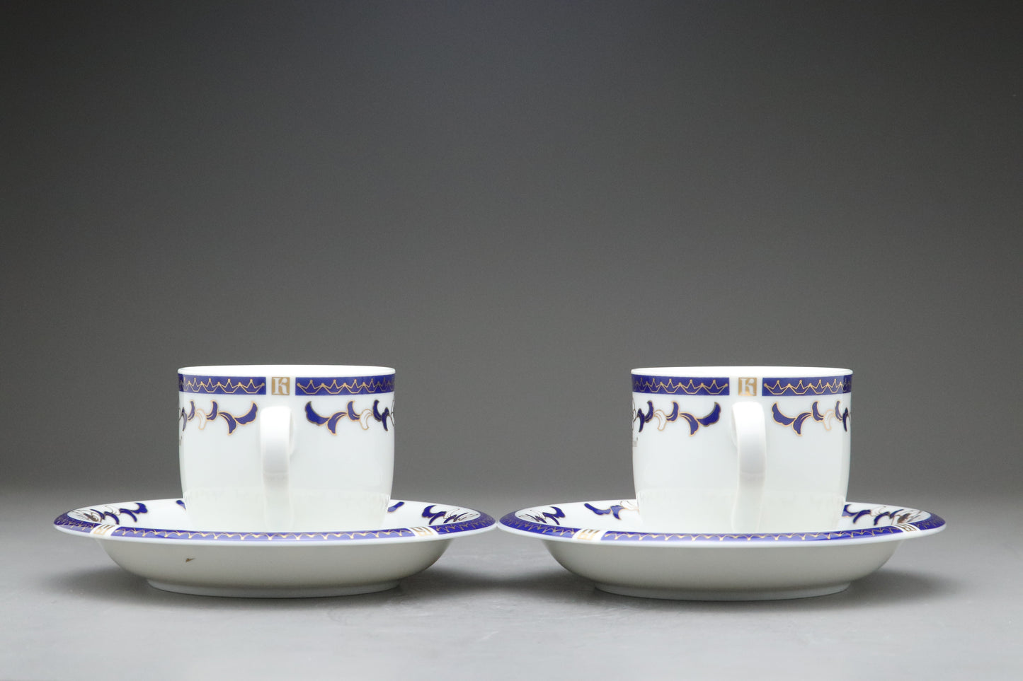 Christian Koban Italy | Tea Cup and Saucer Set of 2 | Navy Blue and Gold | Vintage Italian Porcelain | Floral Coffee Mug | Wedding Gift Idea