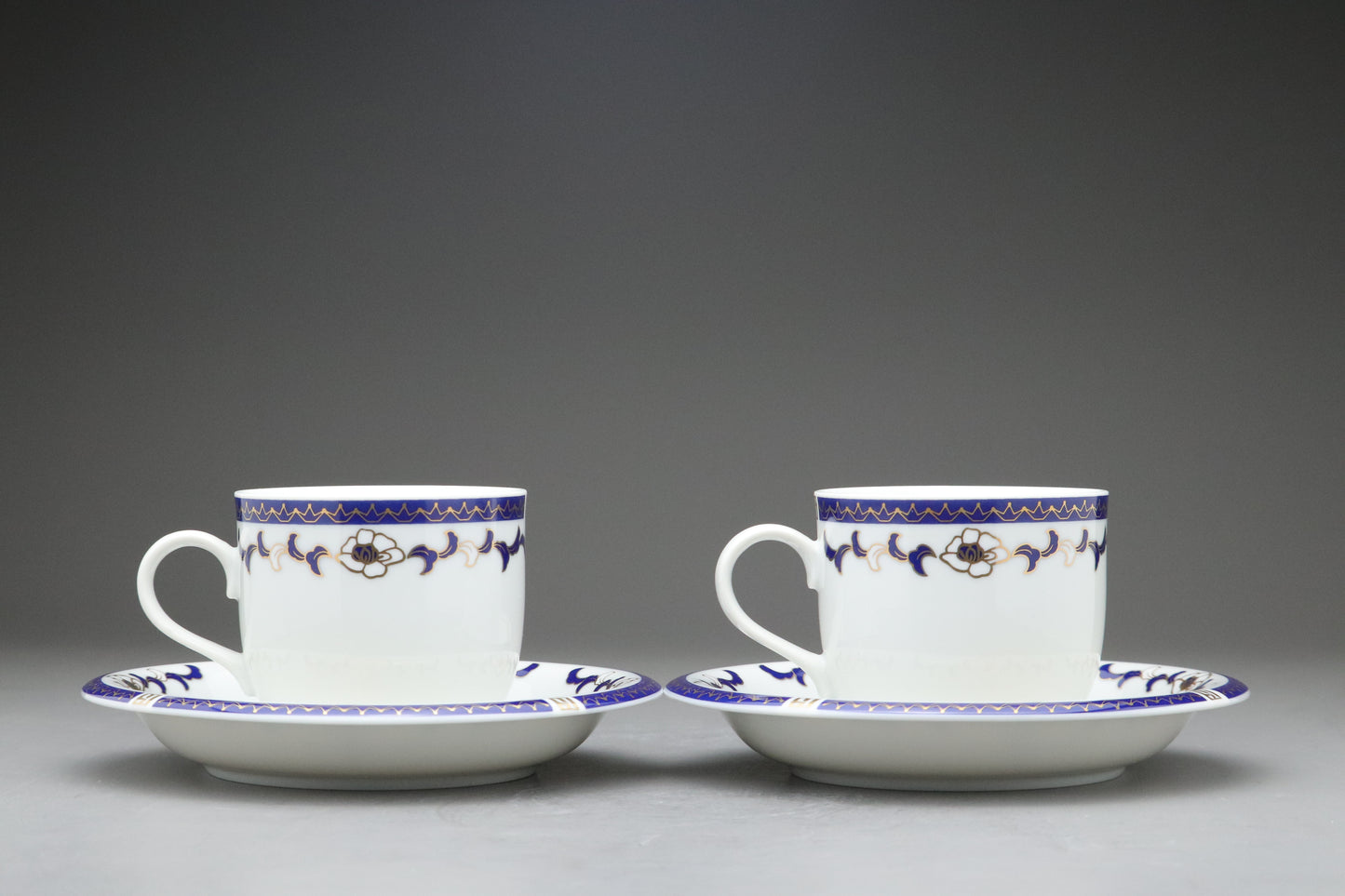 Christian Koban Italy | Tea Cup and Saucer Set of 2 | Navy Blue and Gold | Vintage Italian Porcelain | Floral Coffee Mug | Wedding Gift Idea