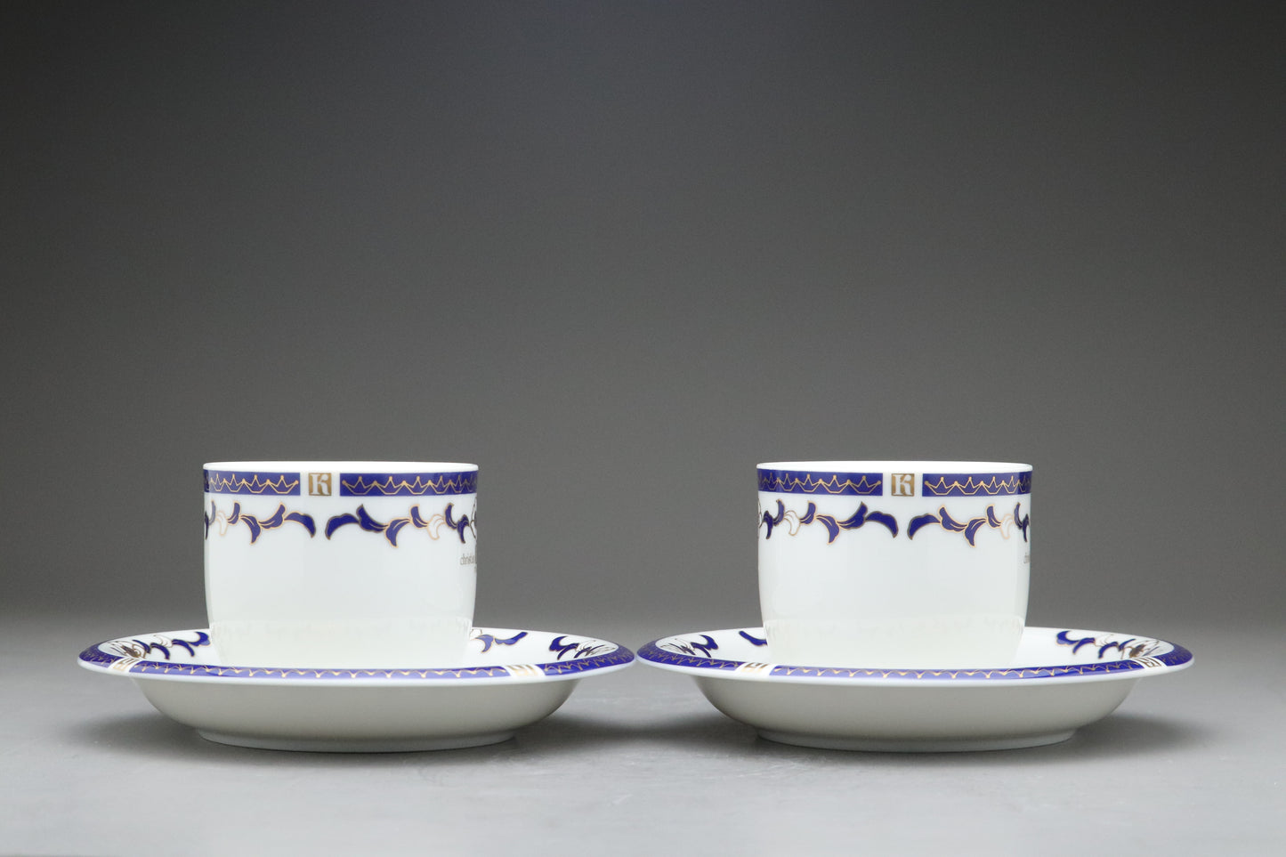 Christian Koban Italy | Tea Cup and Saucer Set of 2 | Navy Blue and Gold | Vintage Italian Porcelain | Floral Coffee Mug | Wedding Gift Idea