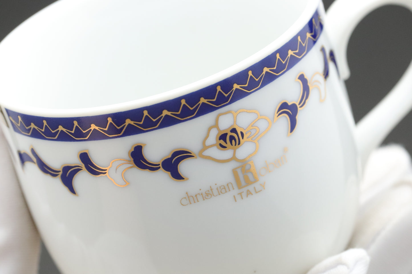 Christian Koban Italy | Tea Cup and Saucer Set of 2 | Navy Blue and Gold | Vintage Italian Porcelain | Floral Coffee Mug | Wedding Gift Idea