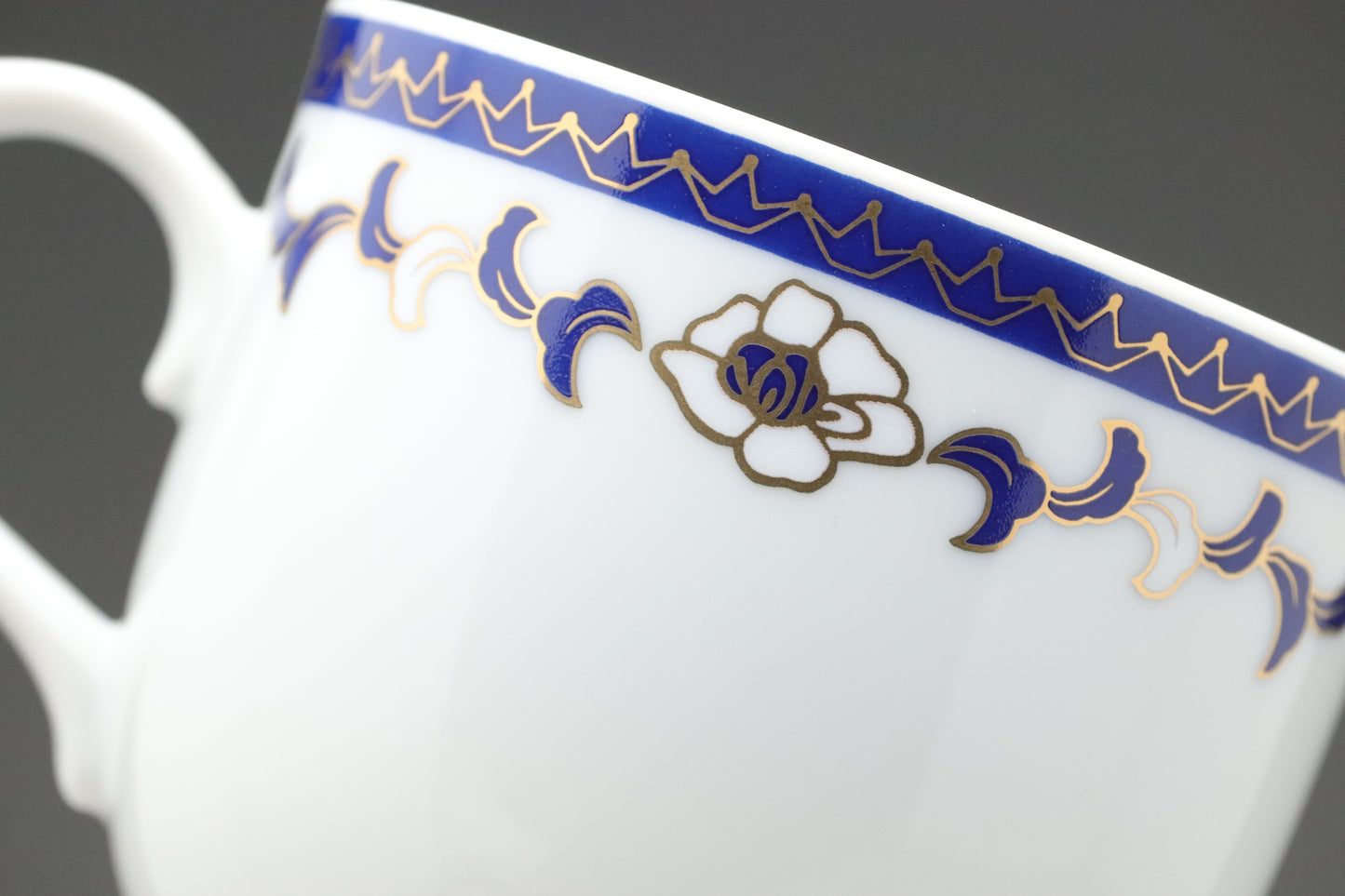 Christian Koban Italy | Tea Cup and Saucer Set of 2 | Navy Blue and Gold | Vintage Italian Porcelain | Floral Coffee Mug | Wedding Gift Idea