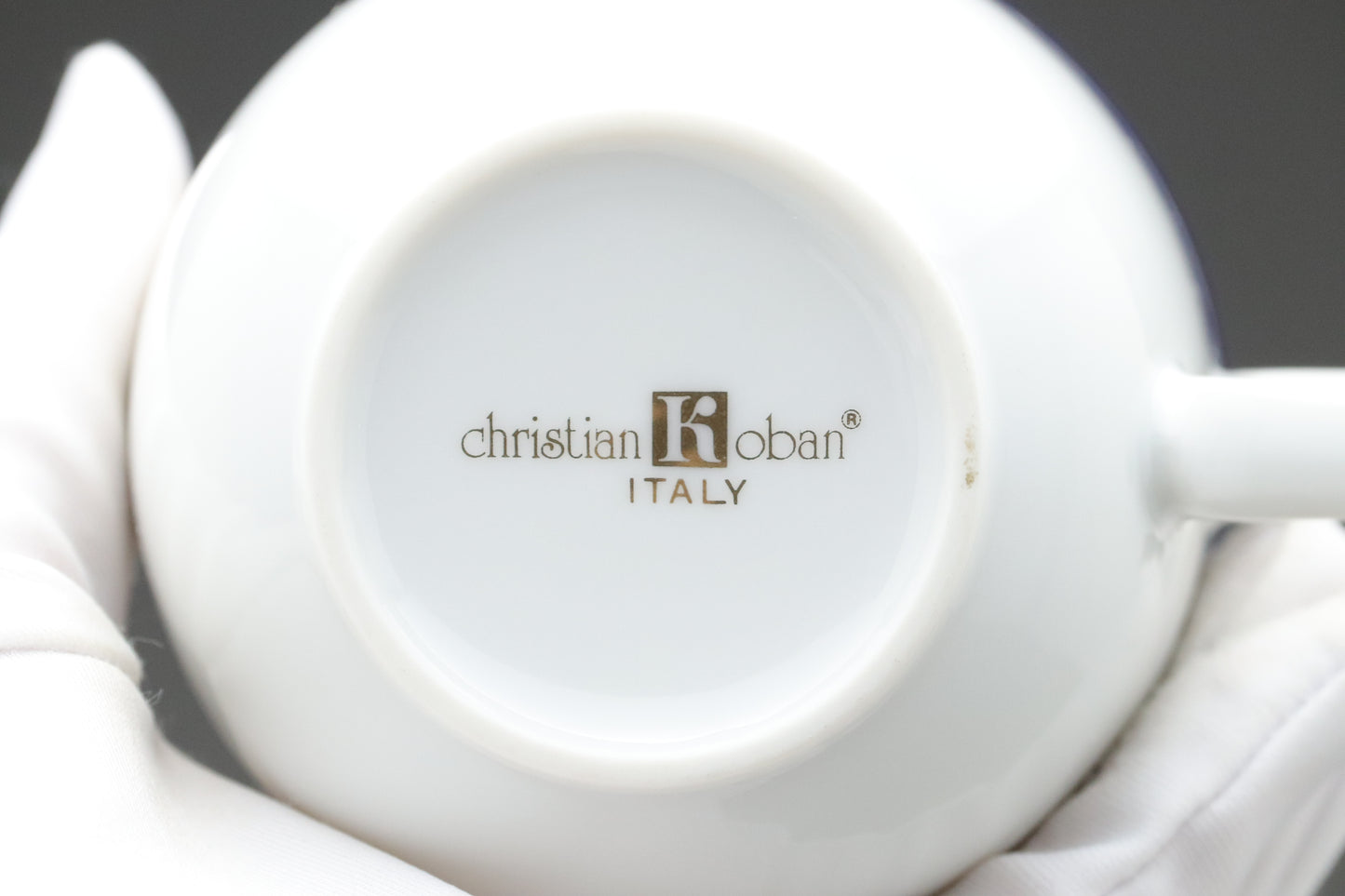 Christian Koban Italy | Tea Cup and Saucer Set of 2 | Navy Blue and Gold | Vintage Italian Porcelain | Floral Coffee Mug | Wedding Gift Idea