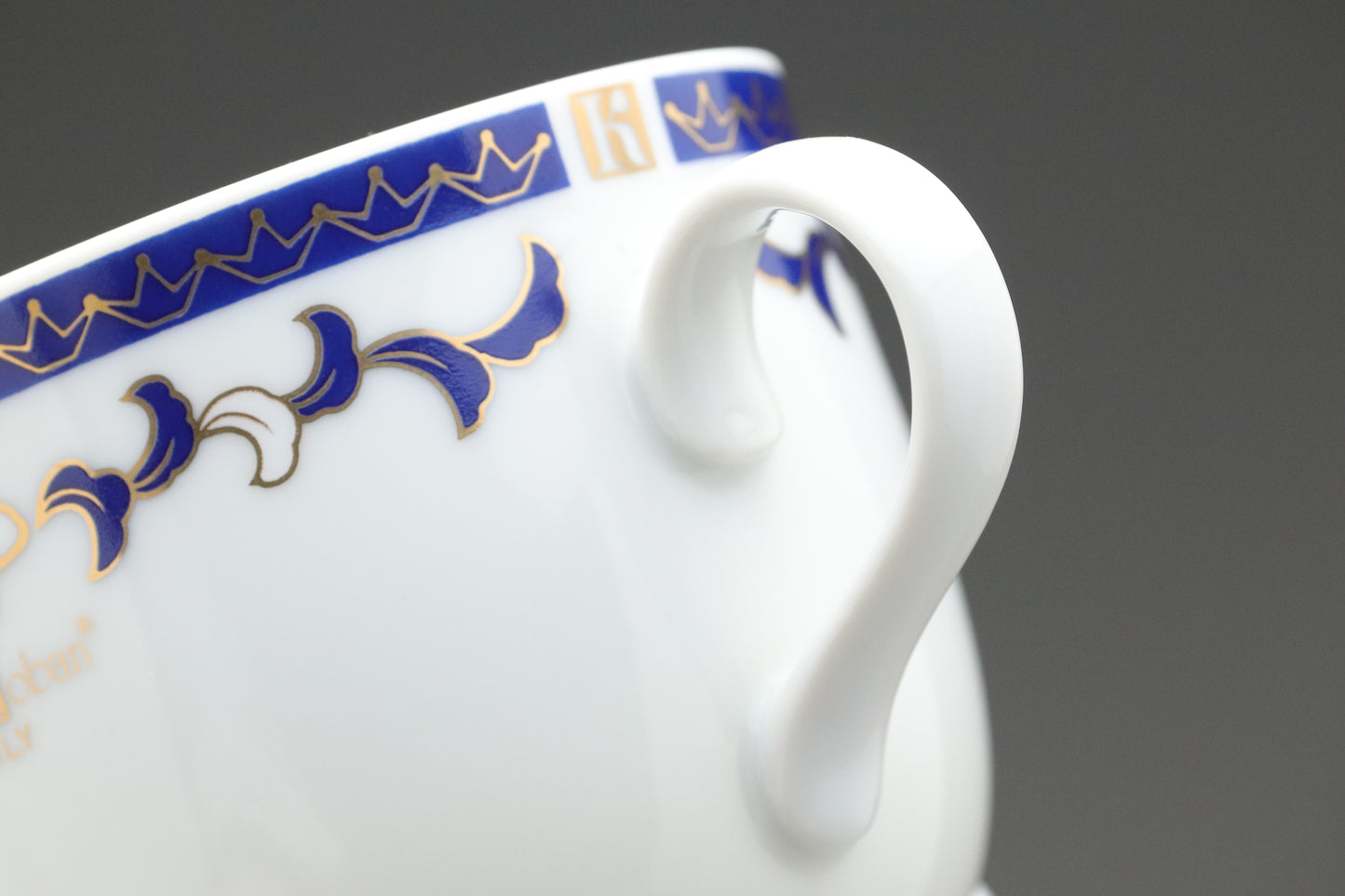 Christian Koban Italy | Tea Cup and Saucer Set of 2 | Navy Blue and Gold | Vintage Italian Porcelain | Floral Coffee Mug | Wedding Gift Idea