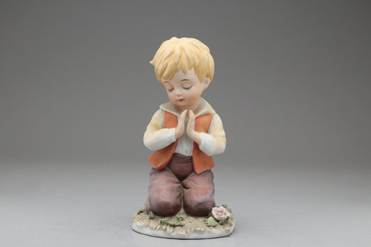 Vintage Pottery Praying Boy Figure | Kneeling Boy Statue | Religious Nursery Decor | First Communion Gift | Hand Painted | Retro Pottery Boy